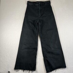 Zara Jeans Womens 4 Gray Charcoal High Rise Wide Leg Raw Hem Cropped Denim
